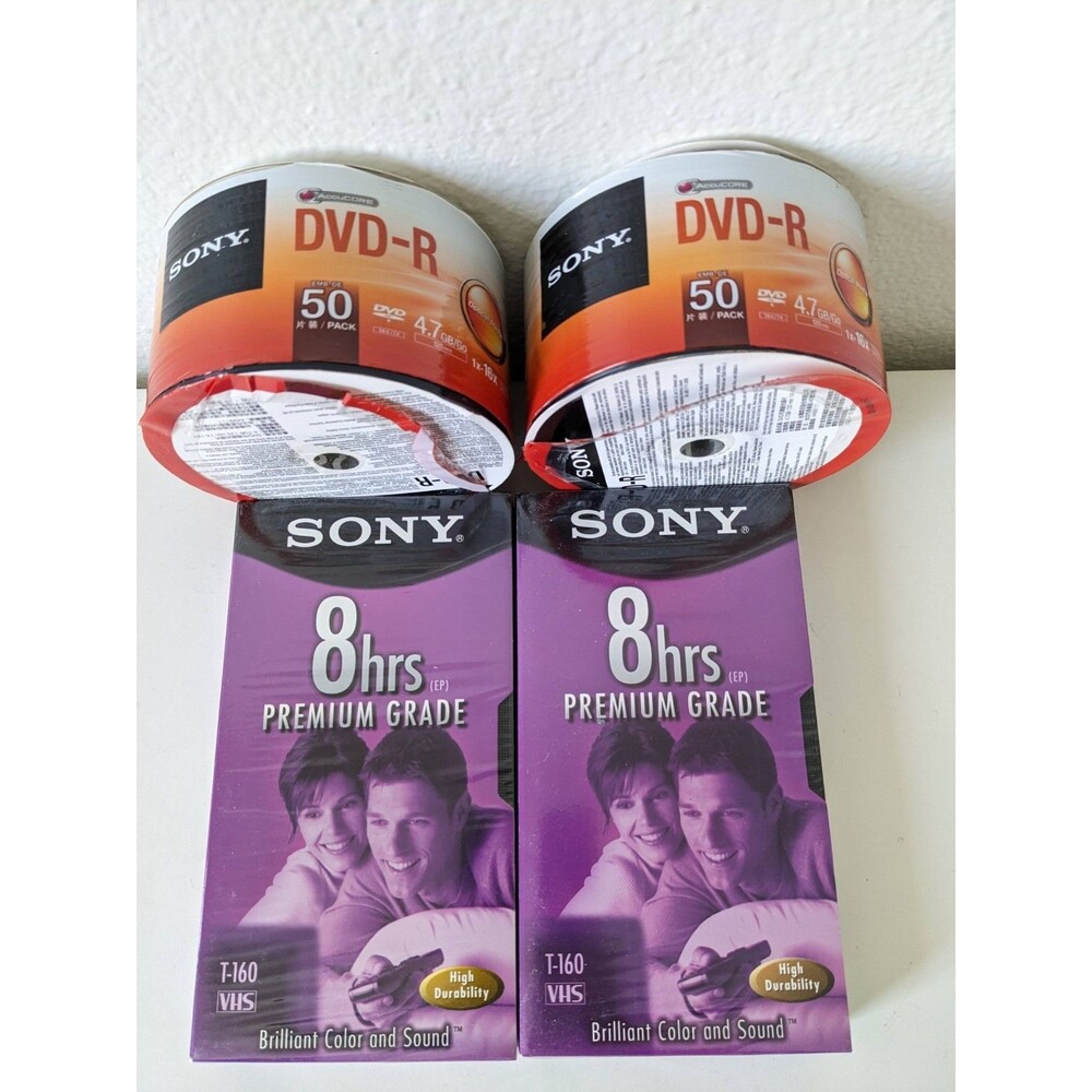 Sony DVD-R 4.7GB 120 Min 16X DVD-R Blank Media Disc 50 Pack, Grade T-160 VHS LOT